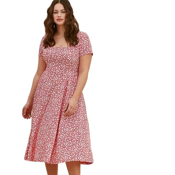 Torrid Fuchsia Pink Floral Scuba Knit Midi Dress sz 1X - Picture 1 of 10